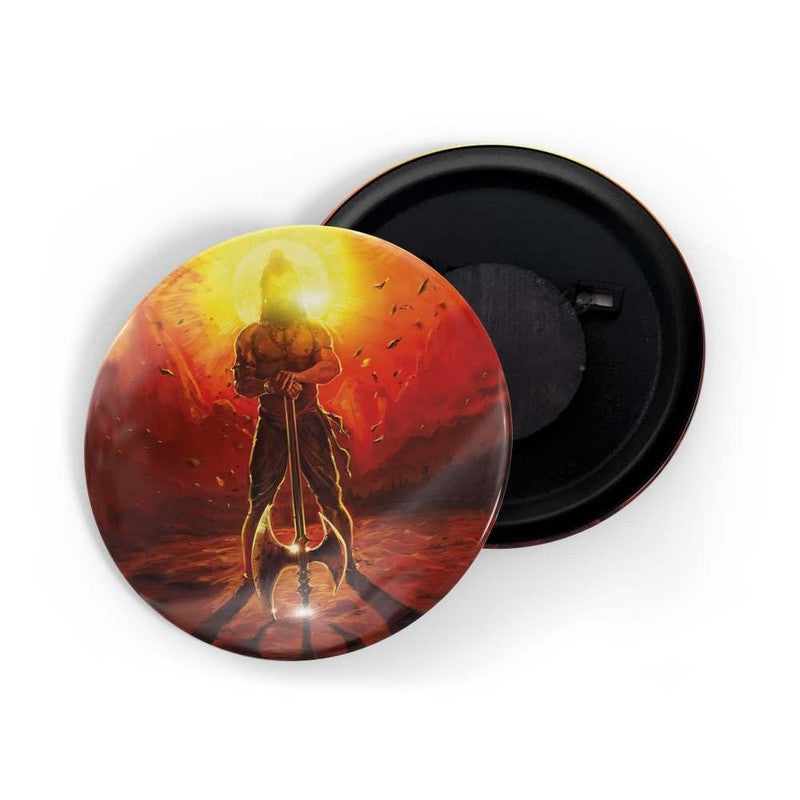 dhcrafts Round Fridge Magnet Orange color Parashurama D2 Glossy Finish Design Pack of 1 (58 mm)